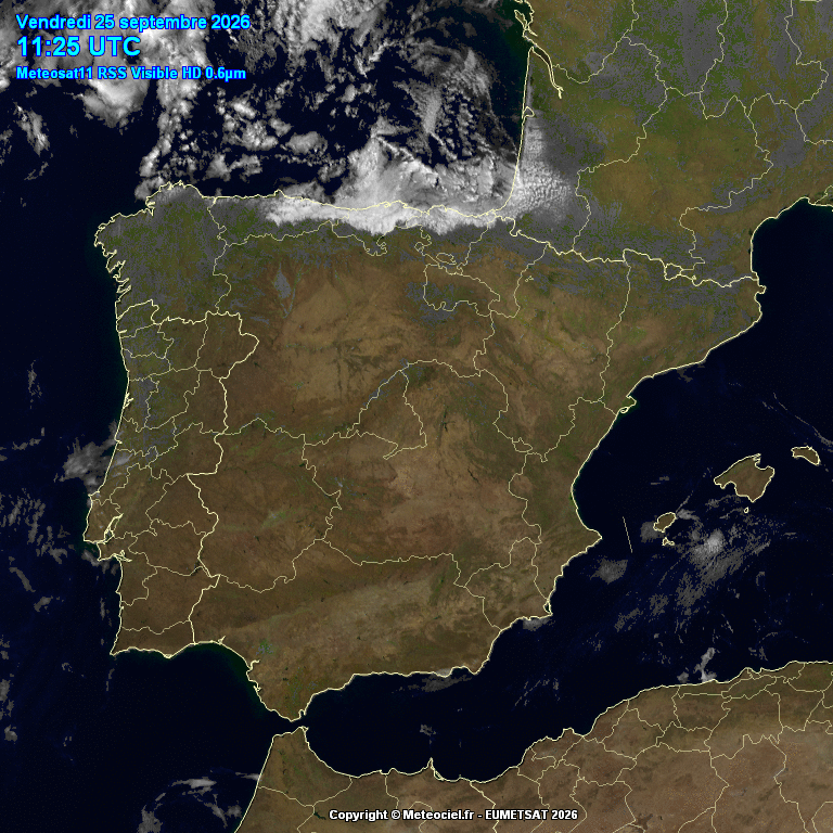 Animación imágenes satélite Meteosat. Cielos poco nubosos o despejados. Nubes bajas en el Norte
