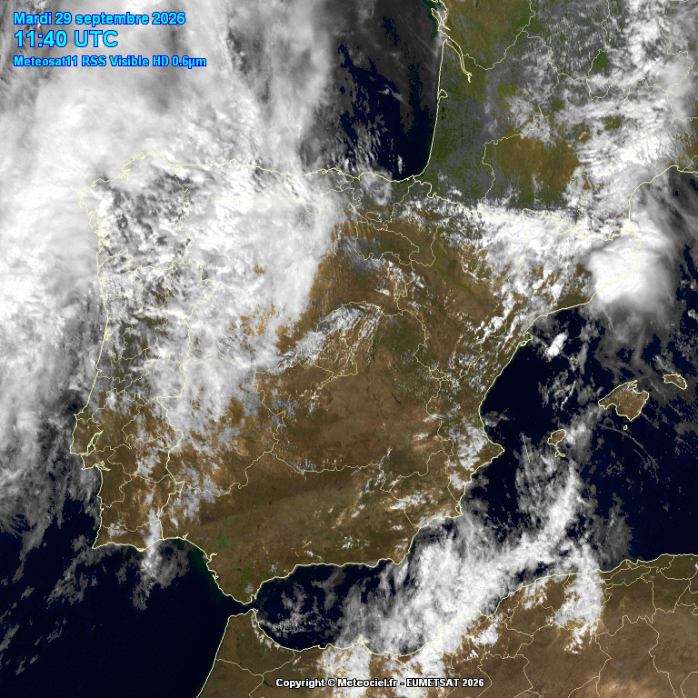 Animación imágenes satélite Meteosat. Frentes alcanzando la península