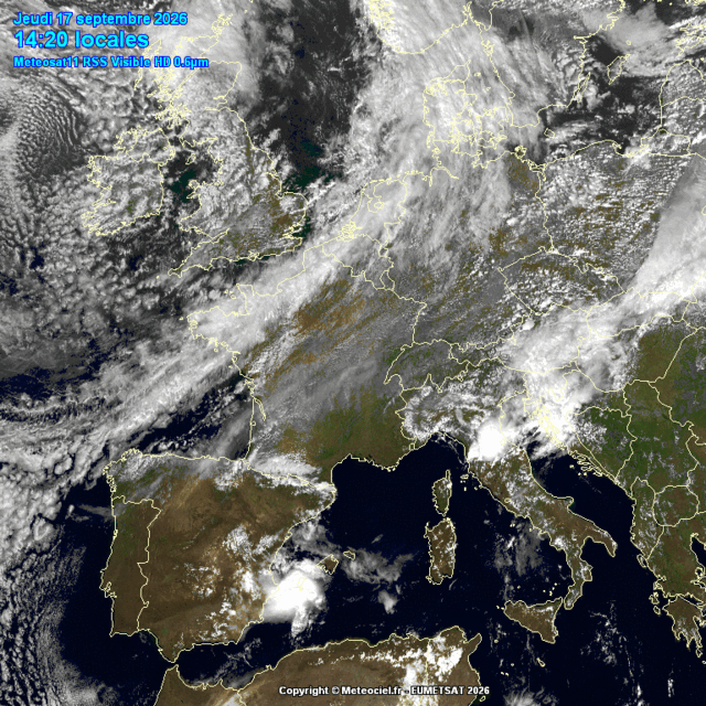 Animación imágenes satélite Meteosat. Nubosidad variable y frente