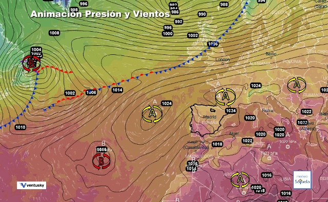 Animación presión y viento, Bloqueo anticlónico