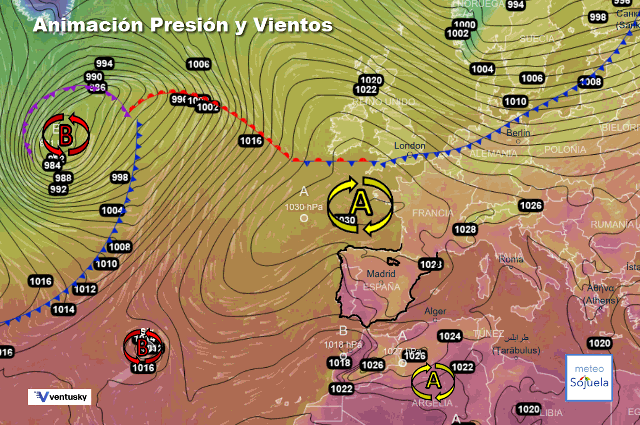Animación presión y viento, Bloqueo anticiclónico