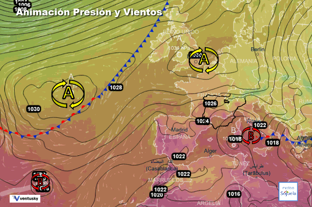 Animación presión y viento, Bloqueo anticlónico
