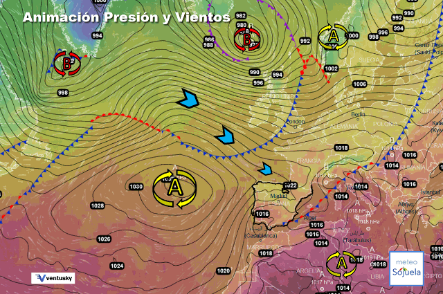 Animación presión y viento, Patrón de NW