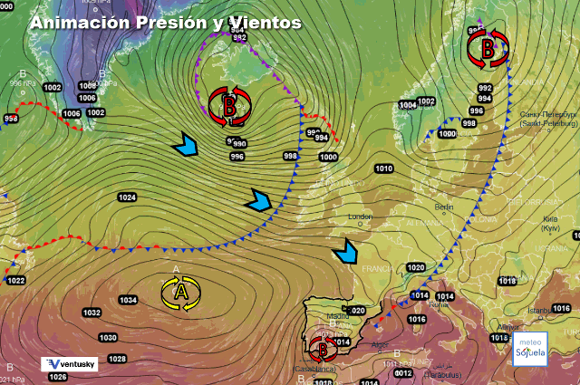Animación presión y viento, Situación de NW