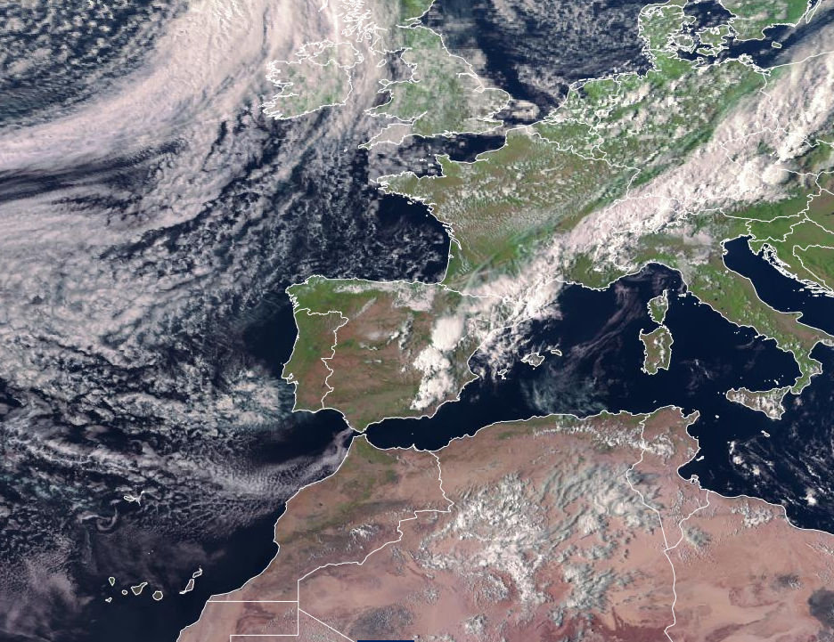 Imagen de satélite. Frente y descarga post frontal