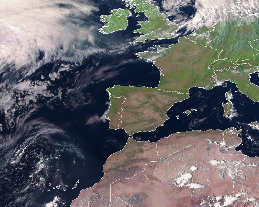 Imagen de satélite. Poco nuboso o despejado