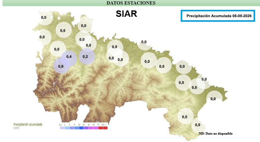 Pfecipitación Acumulada Estaciones SIAR Rioja 08092026