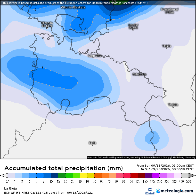 Precipitación Acumulada según ECMWF Meteosojuela La Rioja