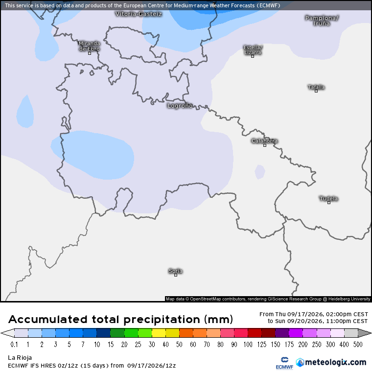 Precipitación Acumulada según ECMWF Meteosojuela La Rioja