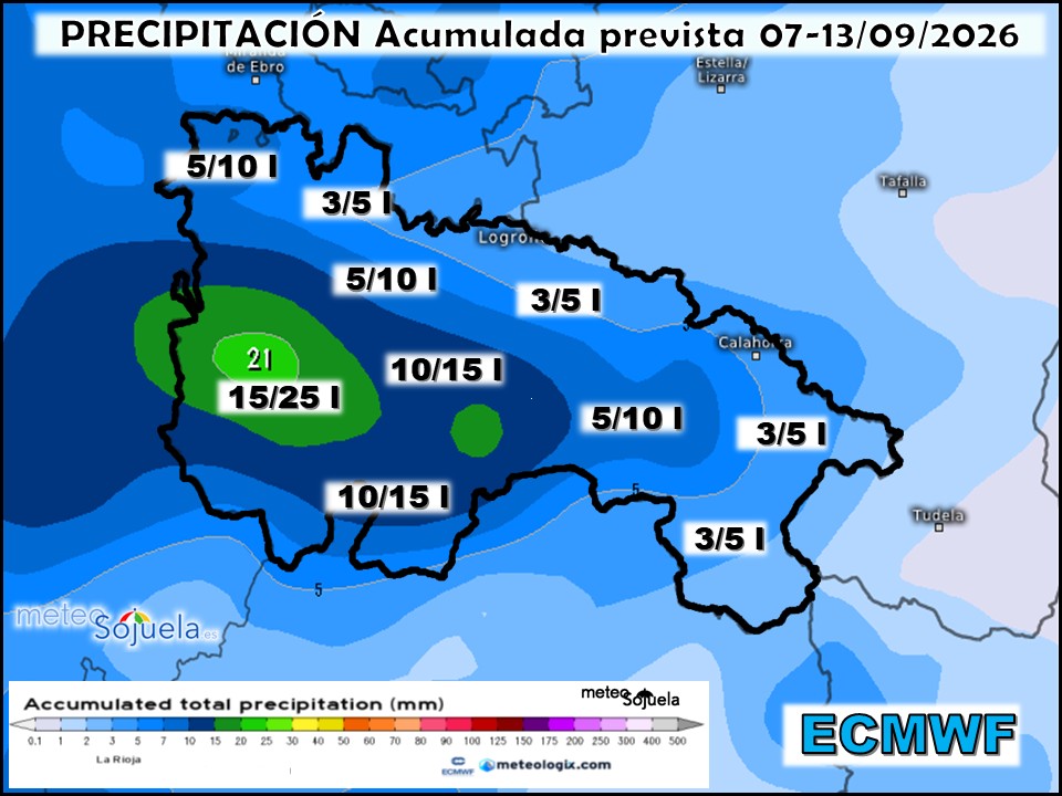 Precipitación Acumulada según ECMWF Meteosojuela La Rioja