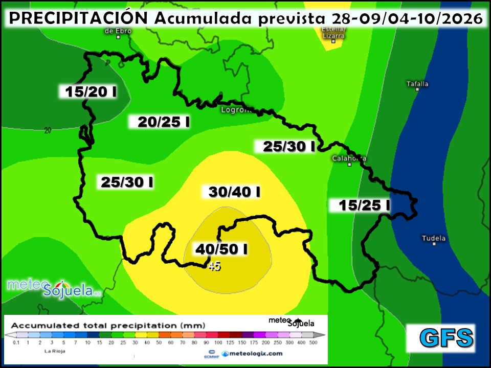 Precipitación Acumulada según GFS Meteosojuela La Rioja
