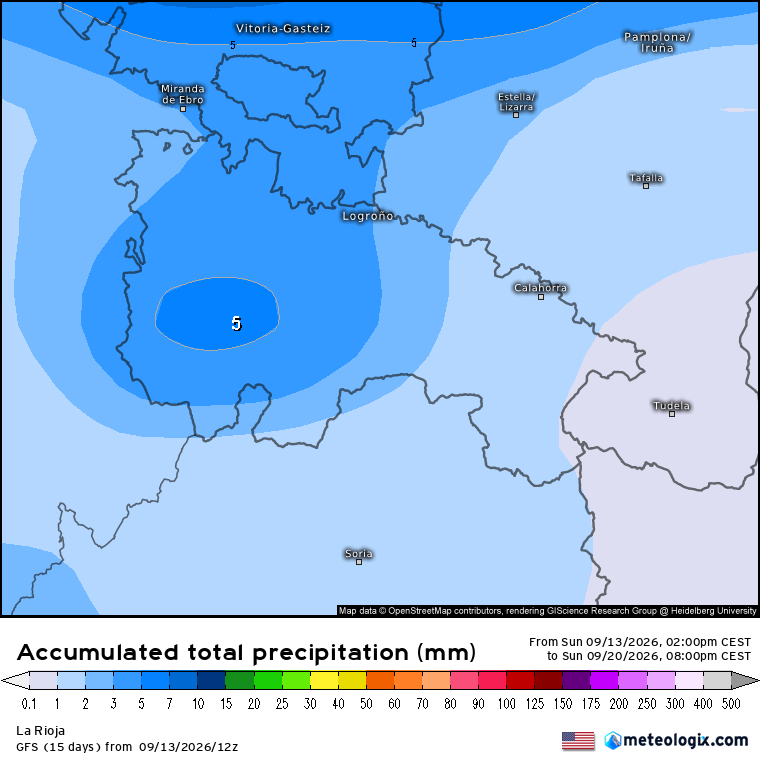 Precipitación Acumulada según GFS Meteosojuela La Rioja