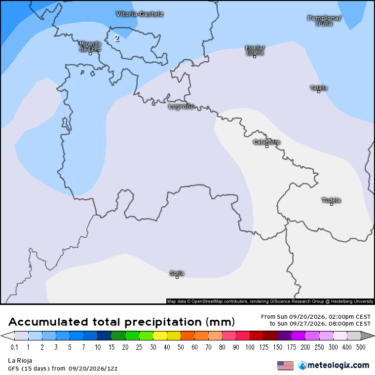 Precipitación Acumulada según GFS Meteosojuela La Rioja