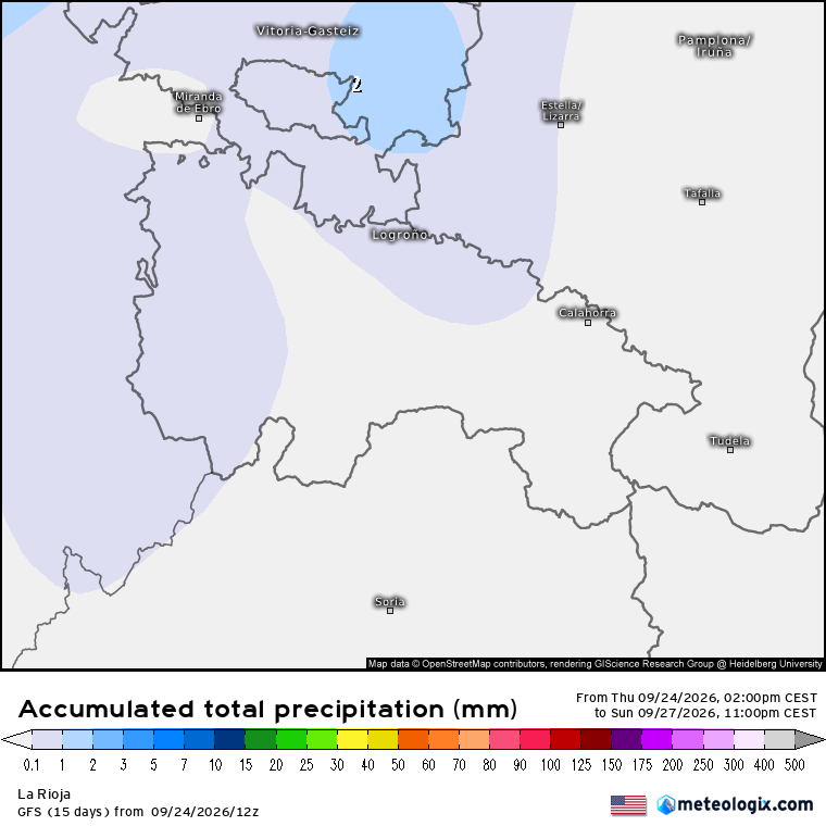 Precipitación Acumulada según GFS Meteosojuela La Rioja
