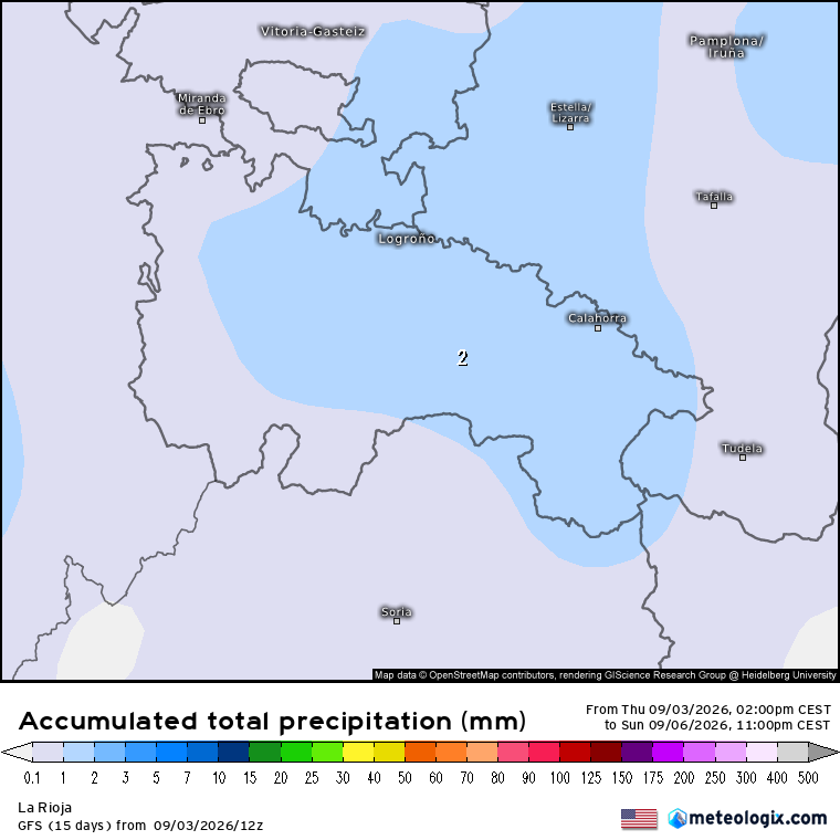 Precipitación Acumulada según GFS Meteosojuela La Rioja