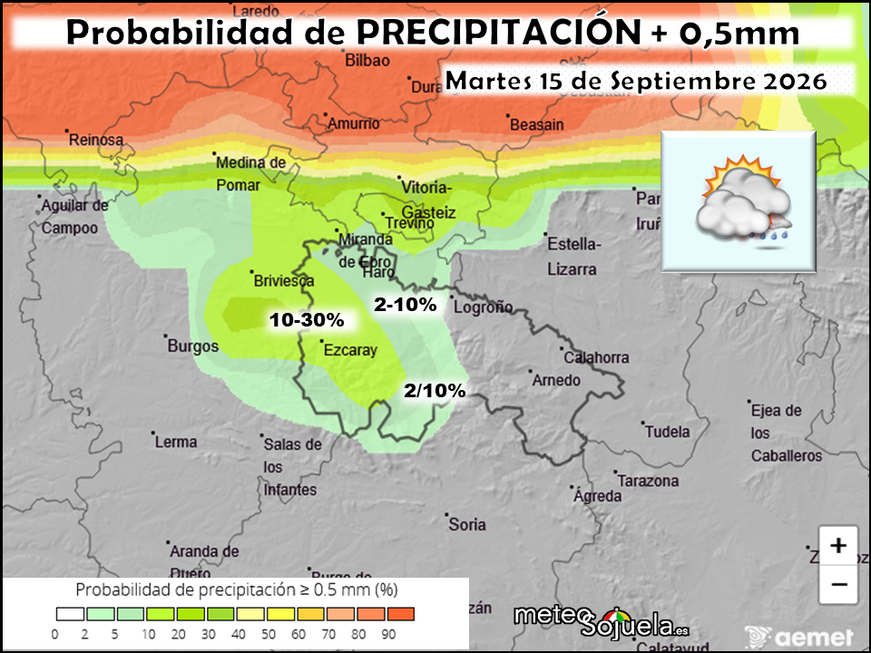 Probabilidad de precipitación según AEMET. 15