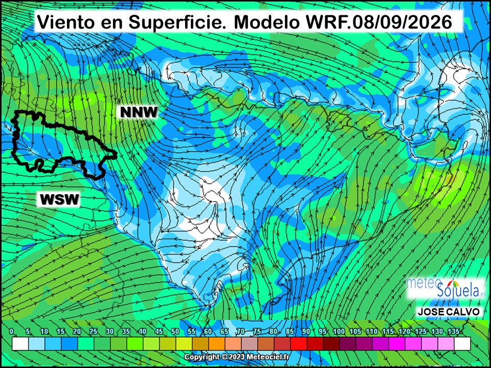 Viento en Superficie Modelo WRF Meteosojuela.