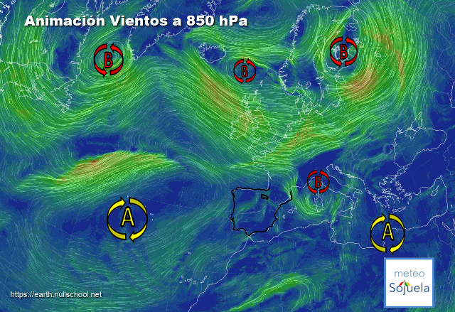 Animación Viento a 850hPa. Situación de NW