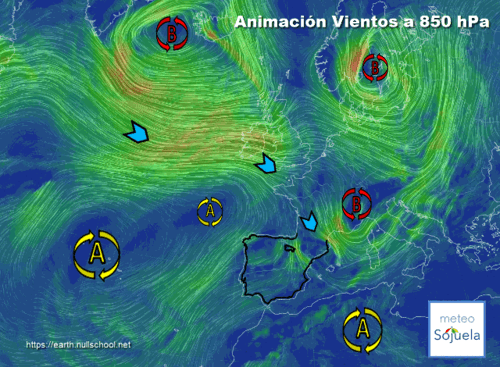Animación Viento a 850hPa. Situación de NW