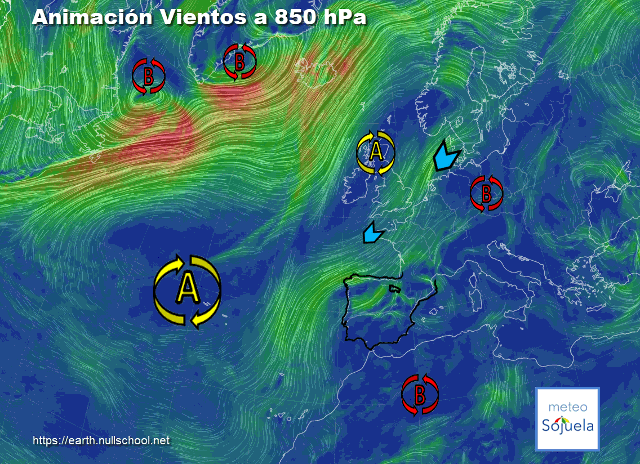 Animación Viento a 850hPa. Viento del Norte
