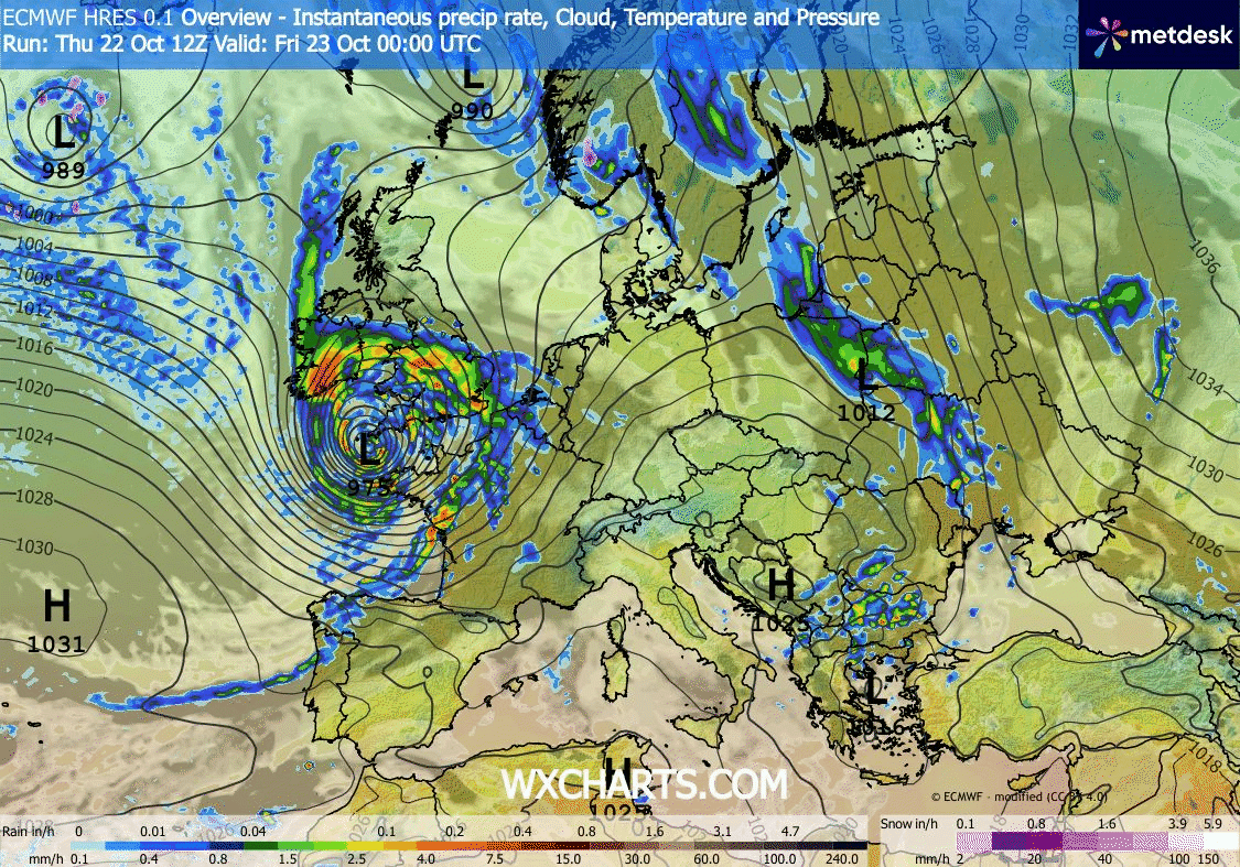 Animación de Modelos de Centros de presión y borrascas GFS Europa. Meteosojuela La Rioja