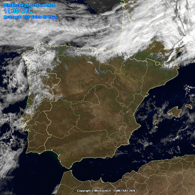 Animación imágenes satélite Meteosat. Aumento de la nubosidad por frente en frontolisis