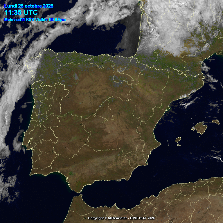 Animación imágenes satélite Meteosat. Cielos despejados con algunas nubes altas