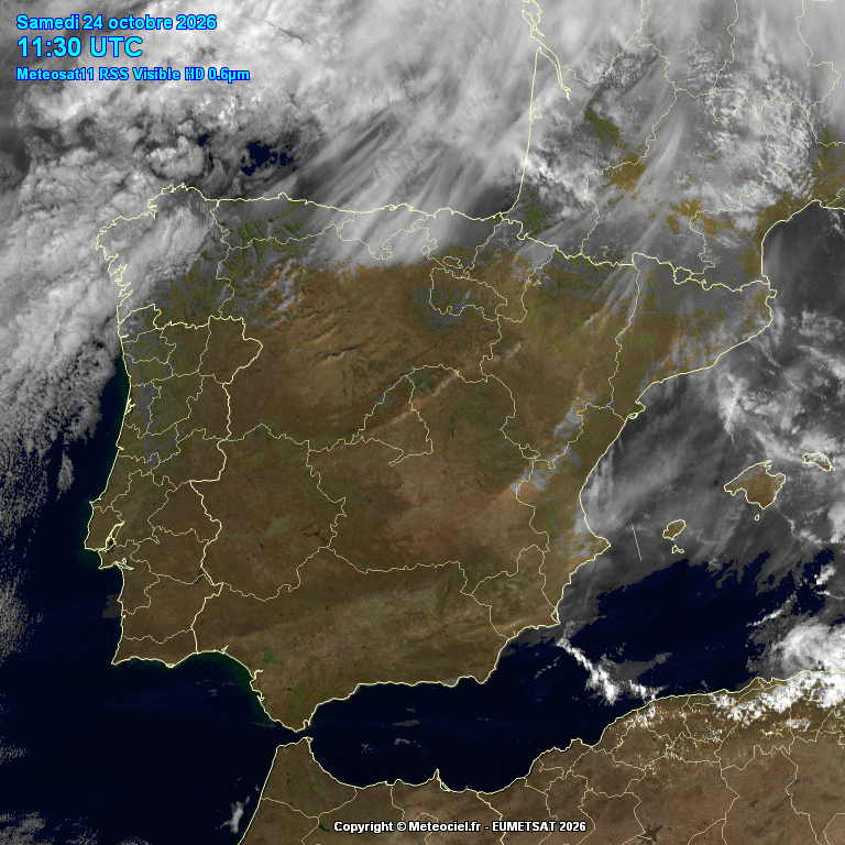 Animación imágenes satélite Meteosat. Nubosidad variable asociada a frentes en frontolisis