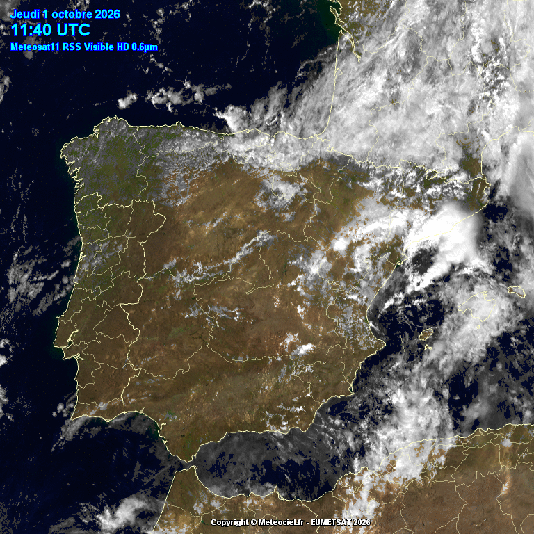 Animación imágenes satélite Meteosat. Nubosidad variable con precipitaciones