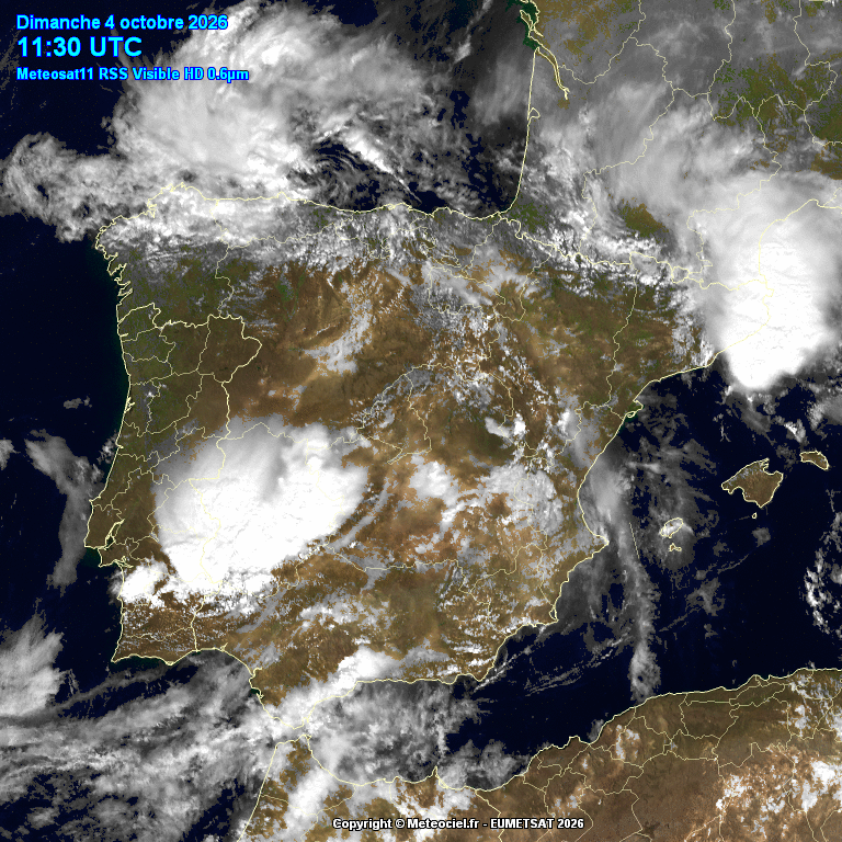 Animación imágenes satélite Meteosat. Nubosidad variable con tormentas en la península