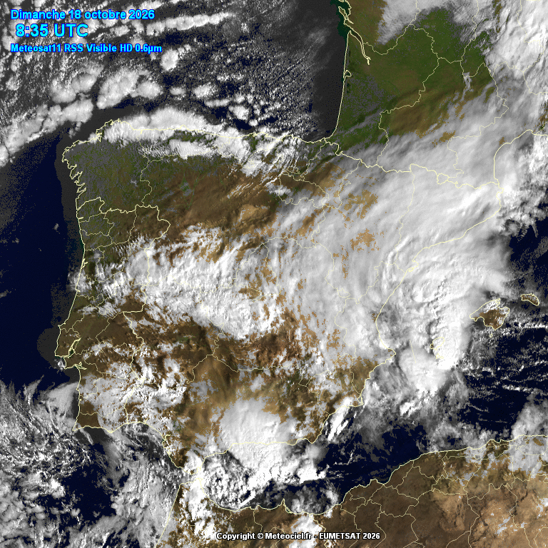 Animación imágenes satélite Meteosat. Poco nuboso . Entre las nubes del Cantábrico y del Mediterráneo