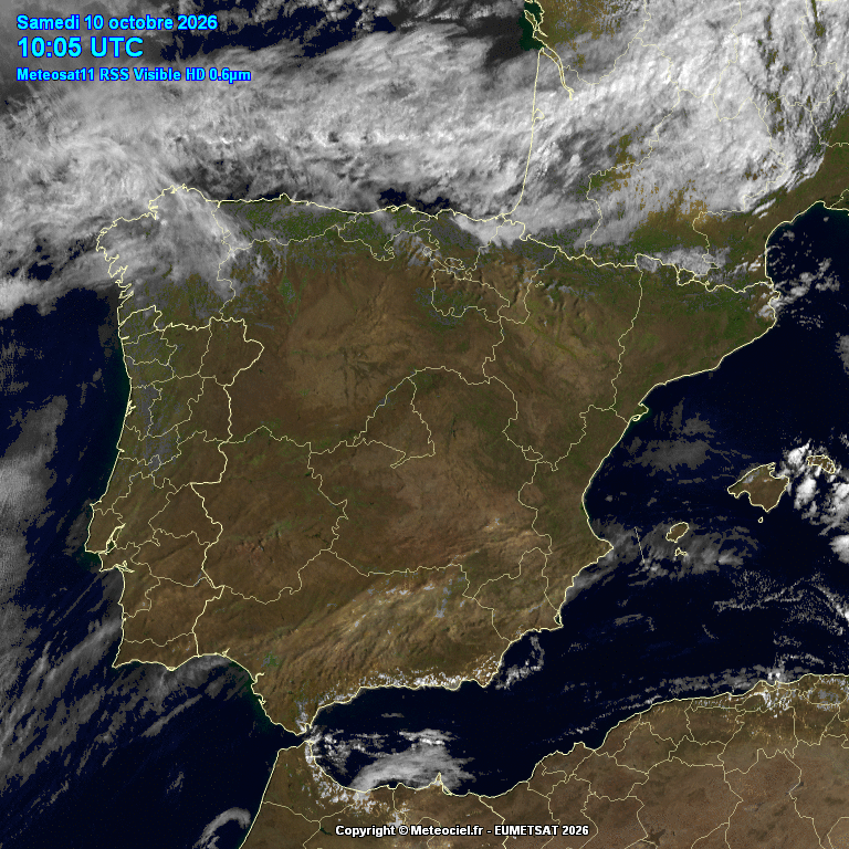 Animación imágenes satélite Meteosat. Poco nuboso. Frente en frontolisis