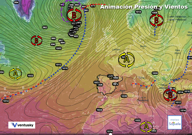 Animación presión y viento, Altas presiones de bloqueo