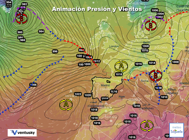 Animación presión y viento, Altas presiones de bloqueo