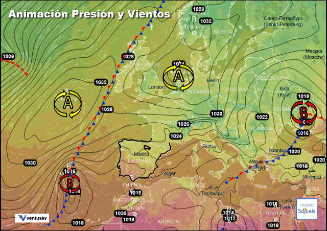 Animación presión y viento, Altas presiones y frontolisis
