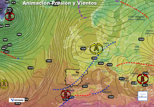 Animación presión y viento, Altas presiones y frontolisis