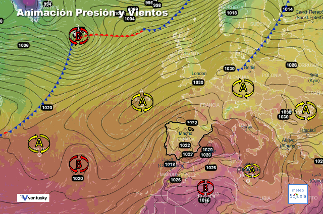 Animación presión y viento, Situacion de Levante