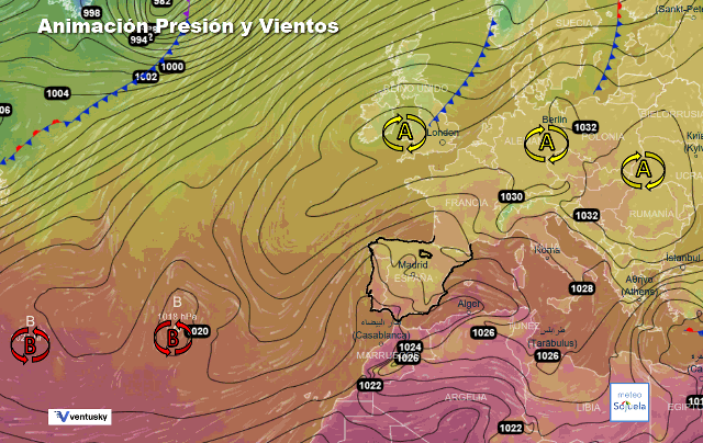 Animación presión y viento, Situacion de Levante