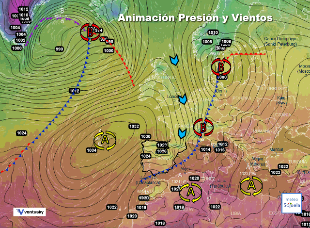 Animación presión y viento, Situacion de NW