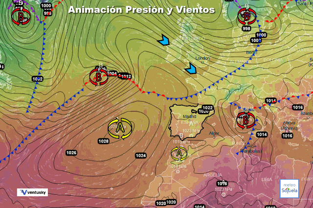 Animación presión y viento, Situacion de NW