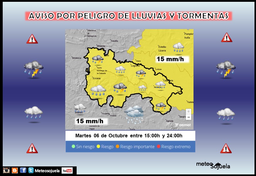 Aviso Amarillo por Lluvias y Tormentas. AEMET