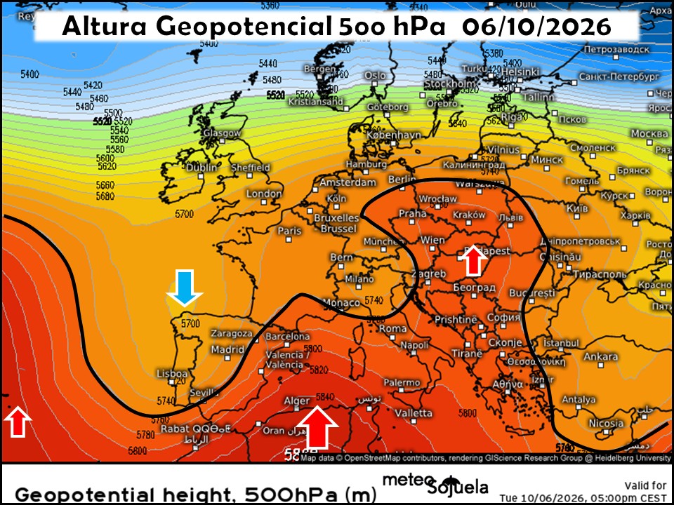 Dorsal desplazada hacia el Mediterráneo, y Vaguada en el Oeste afectando a la peninsula