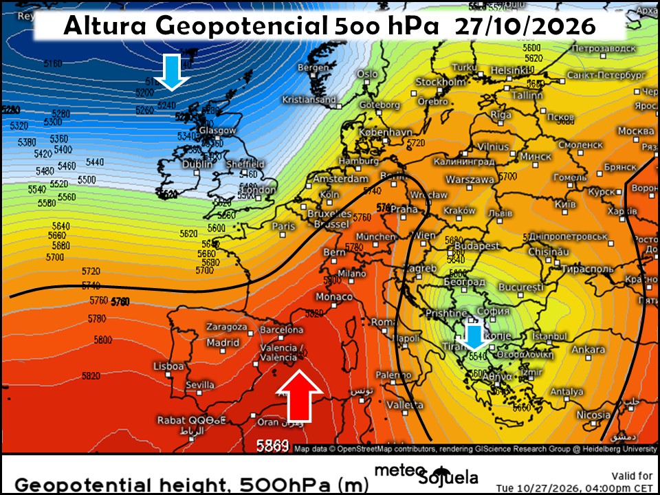Dorsal desplazándose hacia el Mediterráneo. Vaguada rozando el norte peninsular