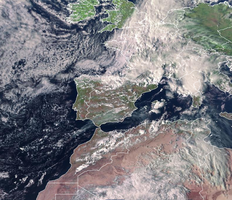 Imagen de satélite. Nubosidad abundante en el Norte peninsular