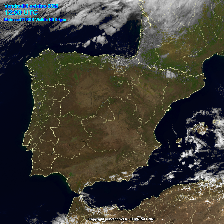 Imagen de satélite. Poco nuboso con algunas nubes bajas por vientos de NNW