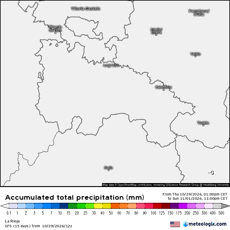 Precipitación Acumulada según GFS Meteosojuela La Rioja
