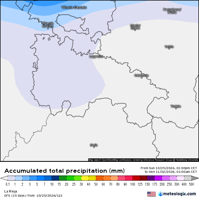 Precipitación Acumulada según GFS Meteosojuela La Rioja