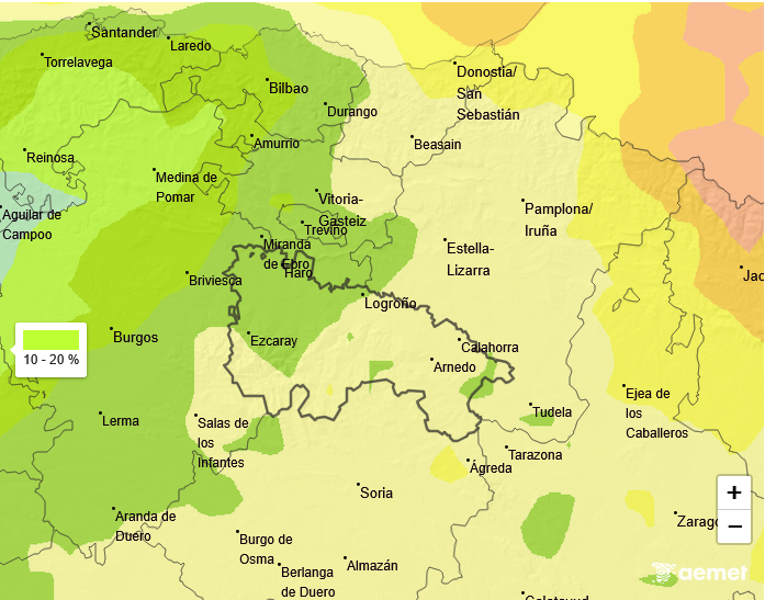 Probabilidad de precipitación según AEMET 2010