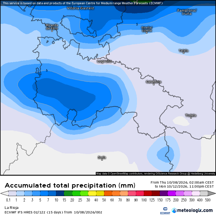 Precipitación Acumulada según ECMWF Meteosojuela La Rioja