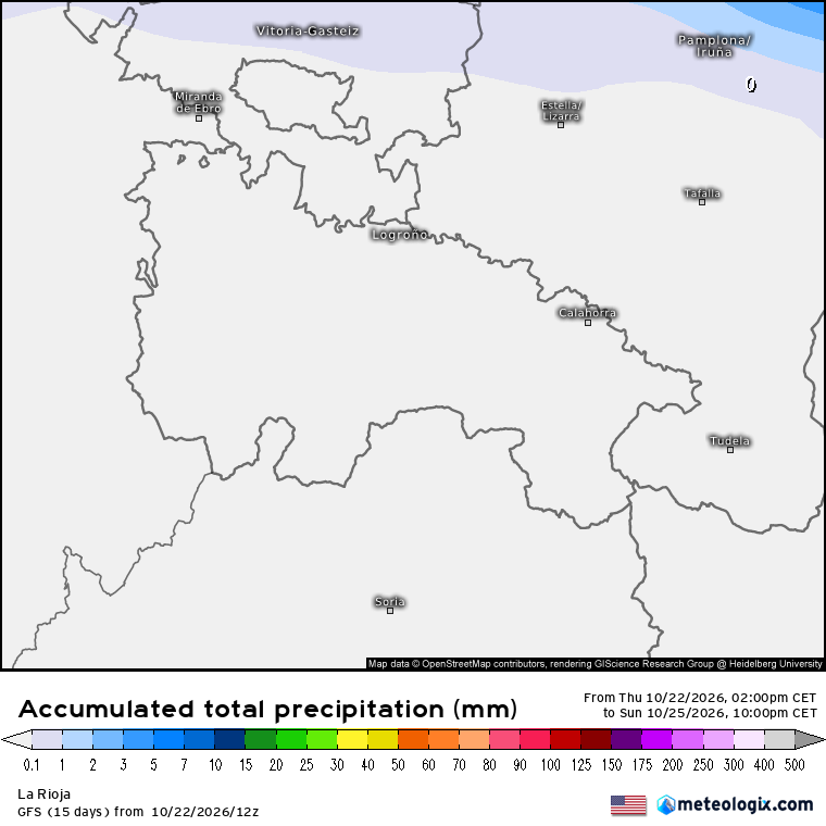 Precipitación Acumulada según GFS Meteosojuela La Rioja